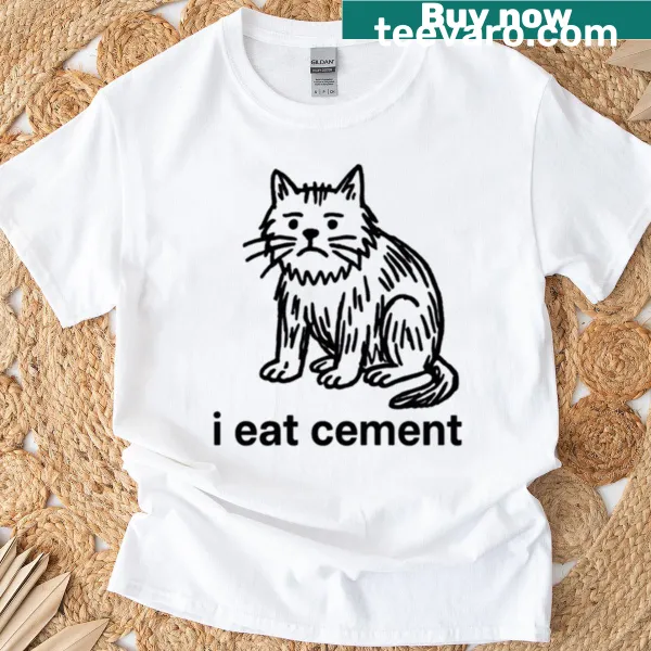 Oversized t-shirt featuring a sad cement cat illustration
