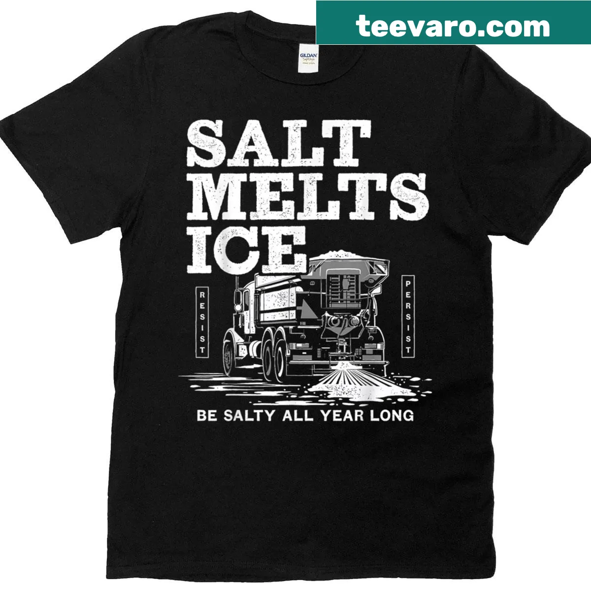 Bold Salt Truck Resist slogan T-shirt — on a men's t-shirt