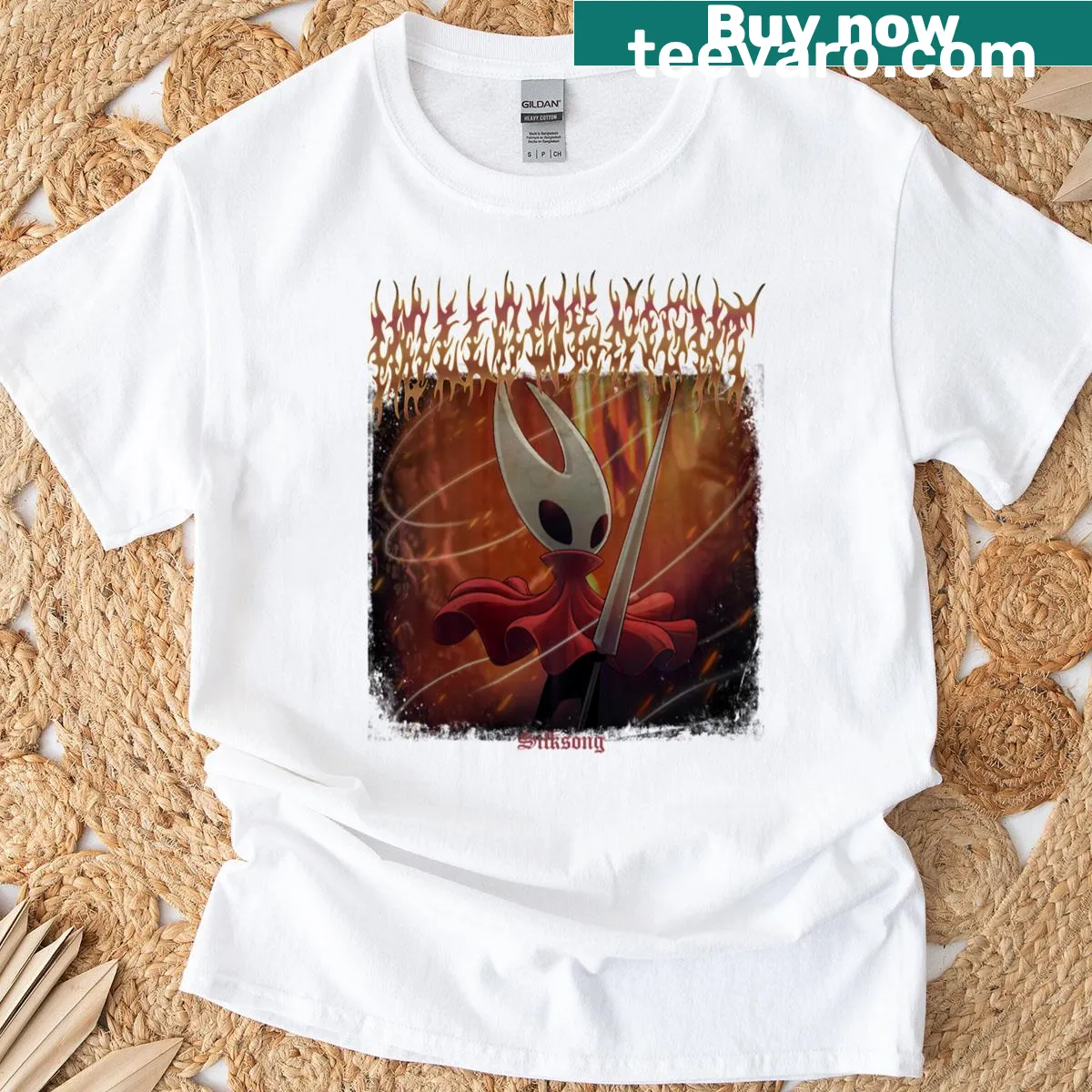 Death metal design inspired by Silksong Hollow Knight video game — on a men's t-shirt