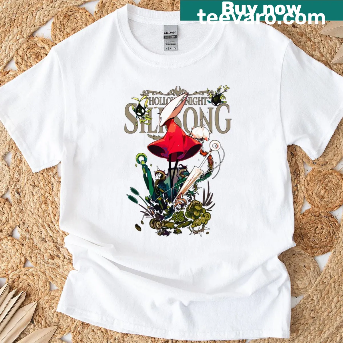 Graphic T-shirt featuring Hornet from Silksong game. — on a men's t-shirt