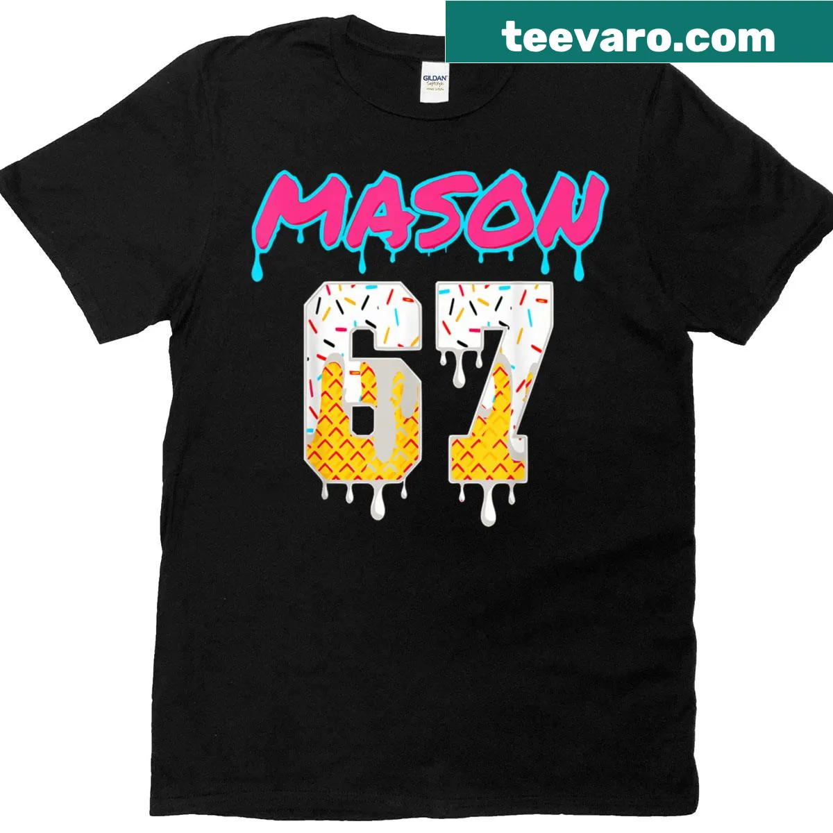 Cartoon ice cream drip design on a fun t-shirt — on a men's t-shirt
