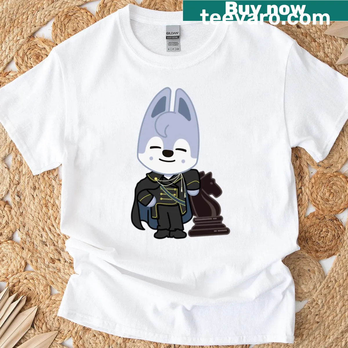 Wolf illustration on Skzoo themed t-shirt for 2026 Seasons Greeting — on a men's t-shirt