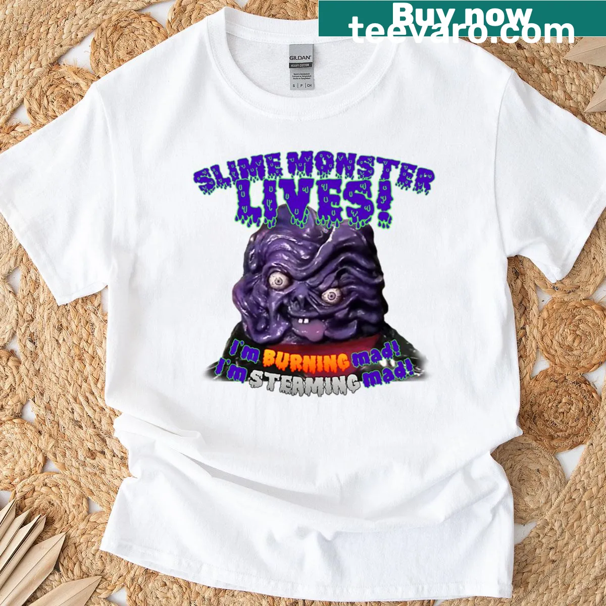 Illustration of a playful slime monster on a fun t-shirt — on a men's t-shirt