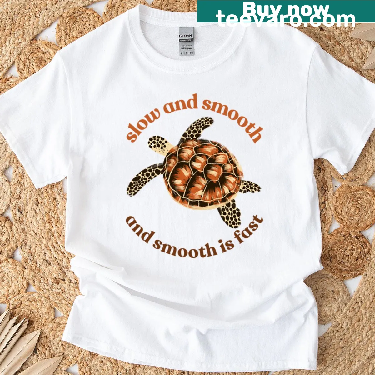 Turtle graphic t-shirt with the phrase about pace — on a men's t-shirt