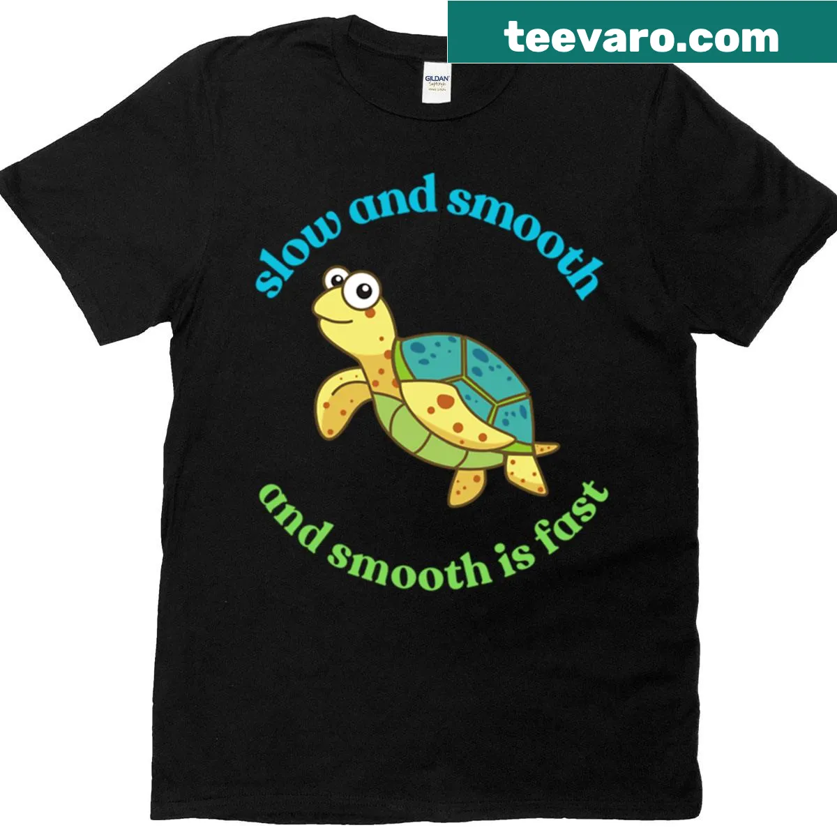 Sea turtle illustration with the phrase about slowing down — on a men's t-shirt
