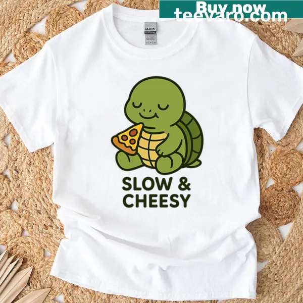 Cute turtle with a slice of pizza design on a t-shirt