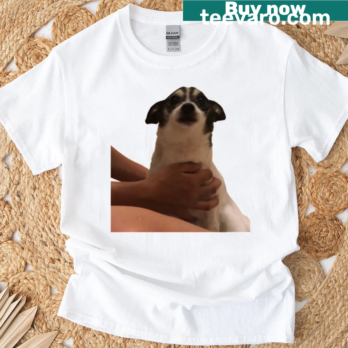 Cartoon sock puppet dog on a playful t-shirt — on a men's t-shirt