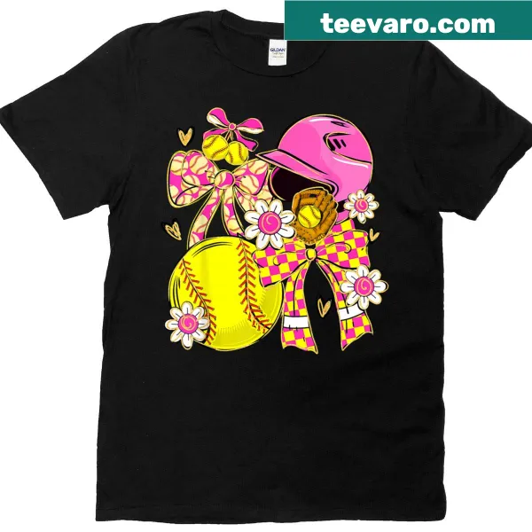Softball mom shirt with team spirit bow design