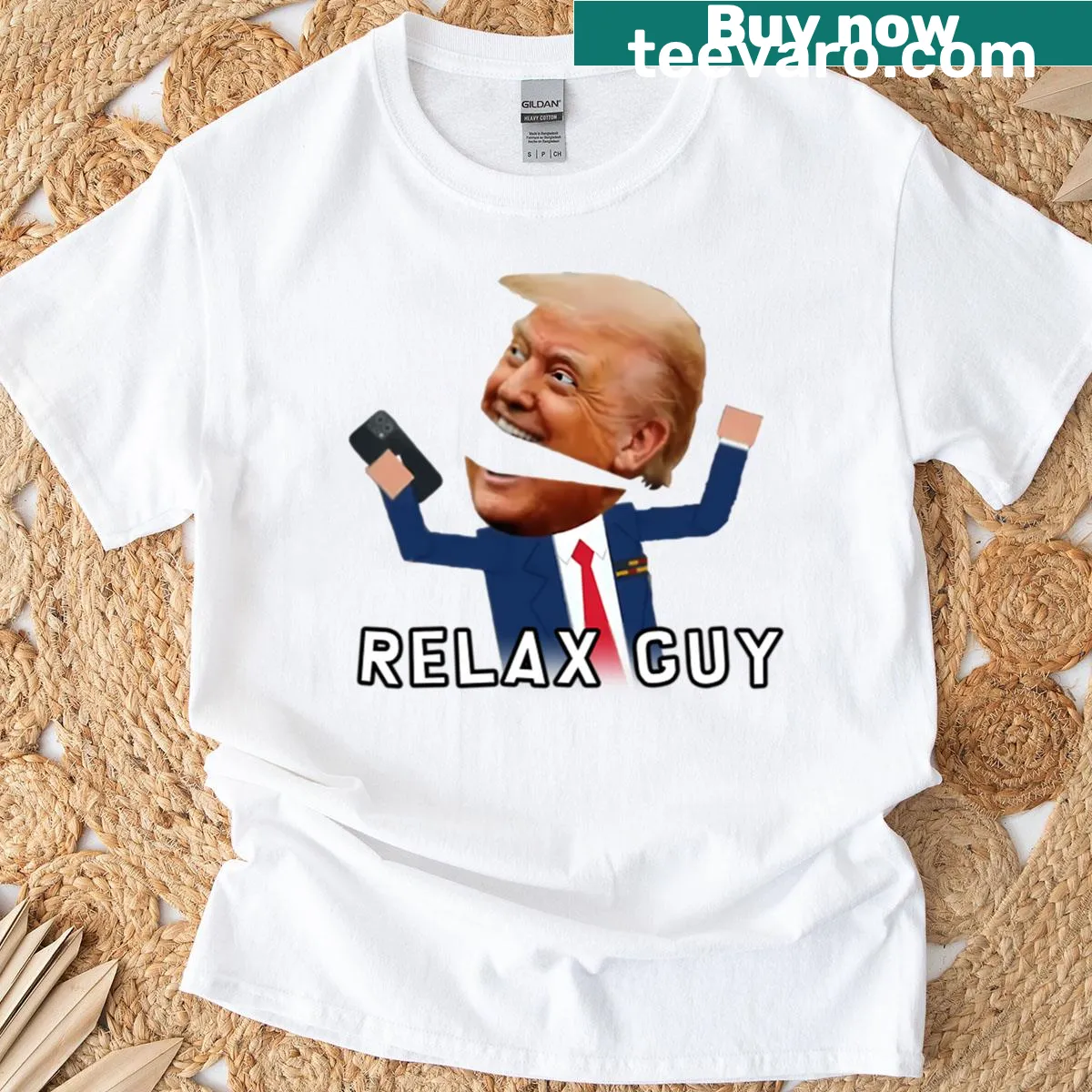 South Park Trump Relax Guy meme T-shirt featuring popular character — on a men's t-shirt