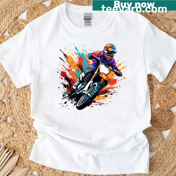 Dirtbike rider graphic in splatter paint design