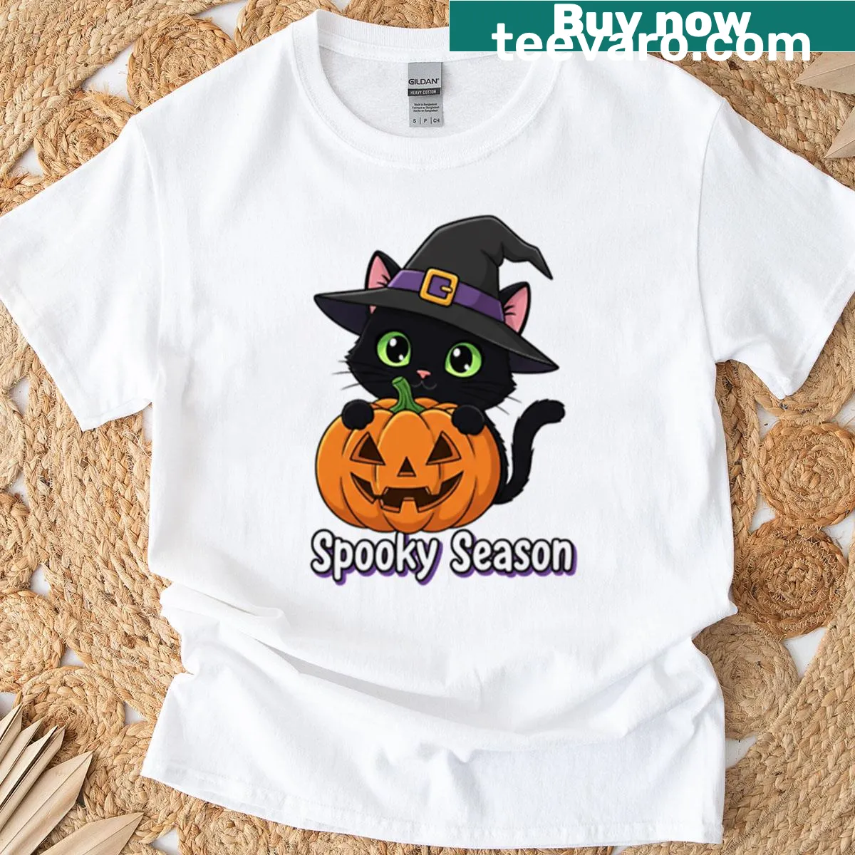 Cute witch cat t-shirt for Halloween festivities — on a men's t-shirt