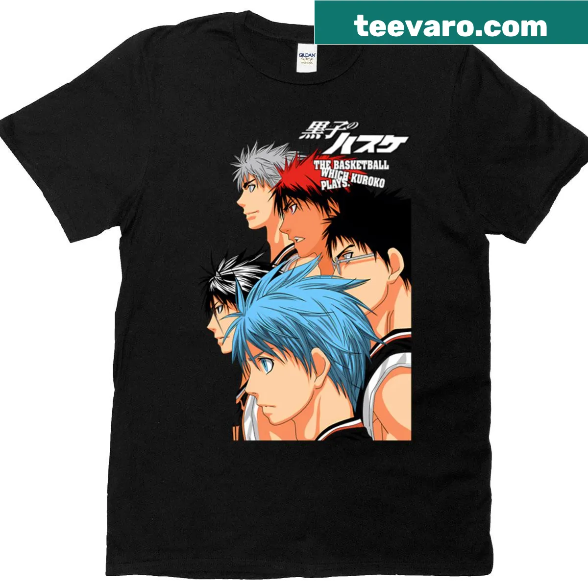 Vintage basketball-themed t-shirt with manga-inspired illustrations — on a men's t-shirt