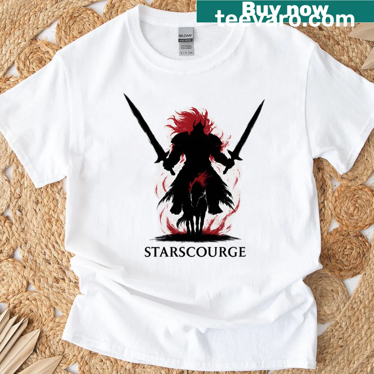 Minimalist warrior design in ink brush style on t-shirt — on a men's t-shirt