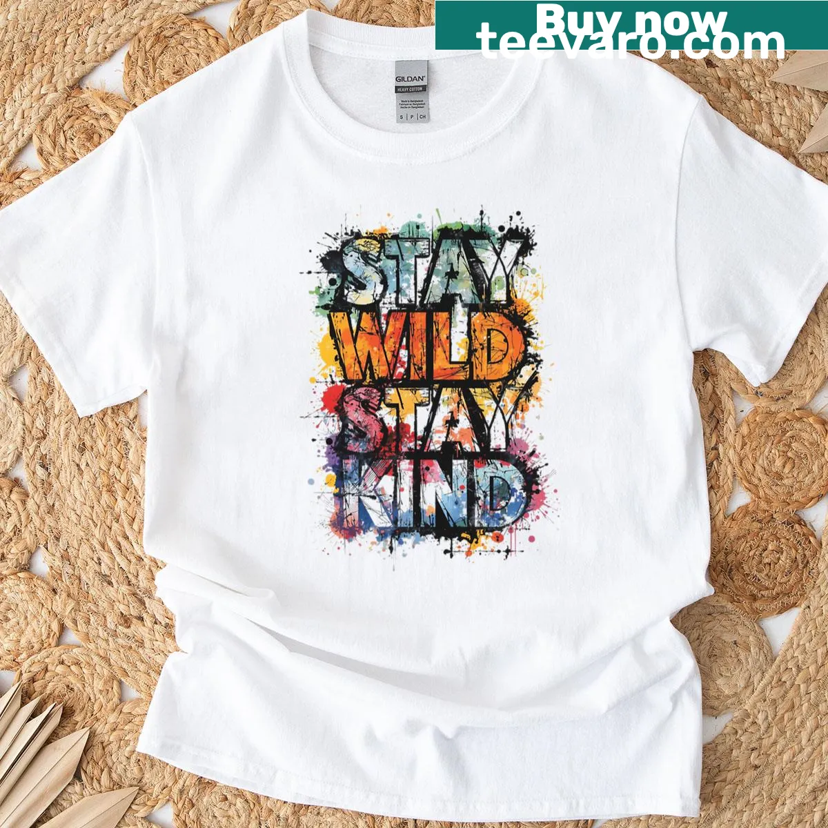 Positive message 'Stay Wild Stay Kind' on a T-shirt — on a men's t-shirt