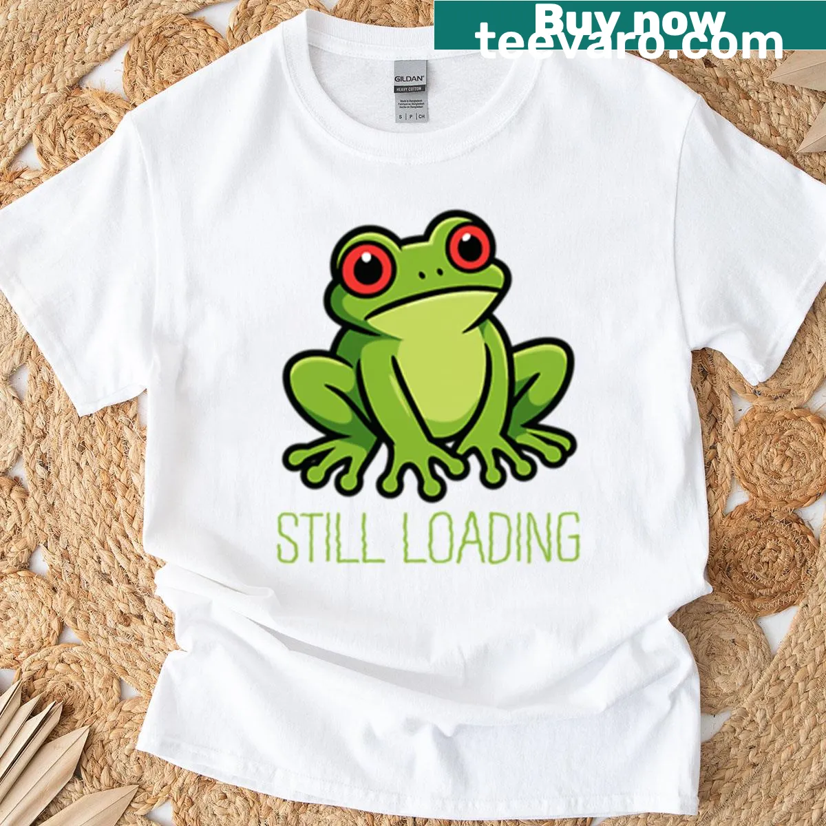 Funny frog design with loading message T-shirt — on a men's t-shirt