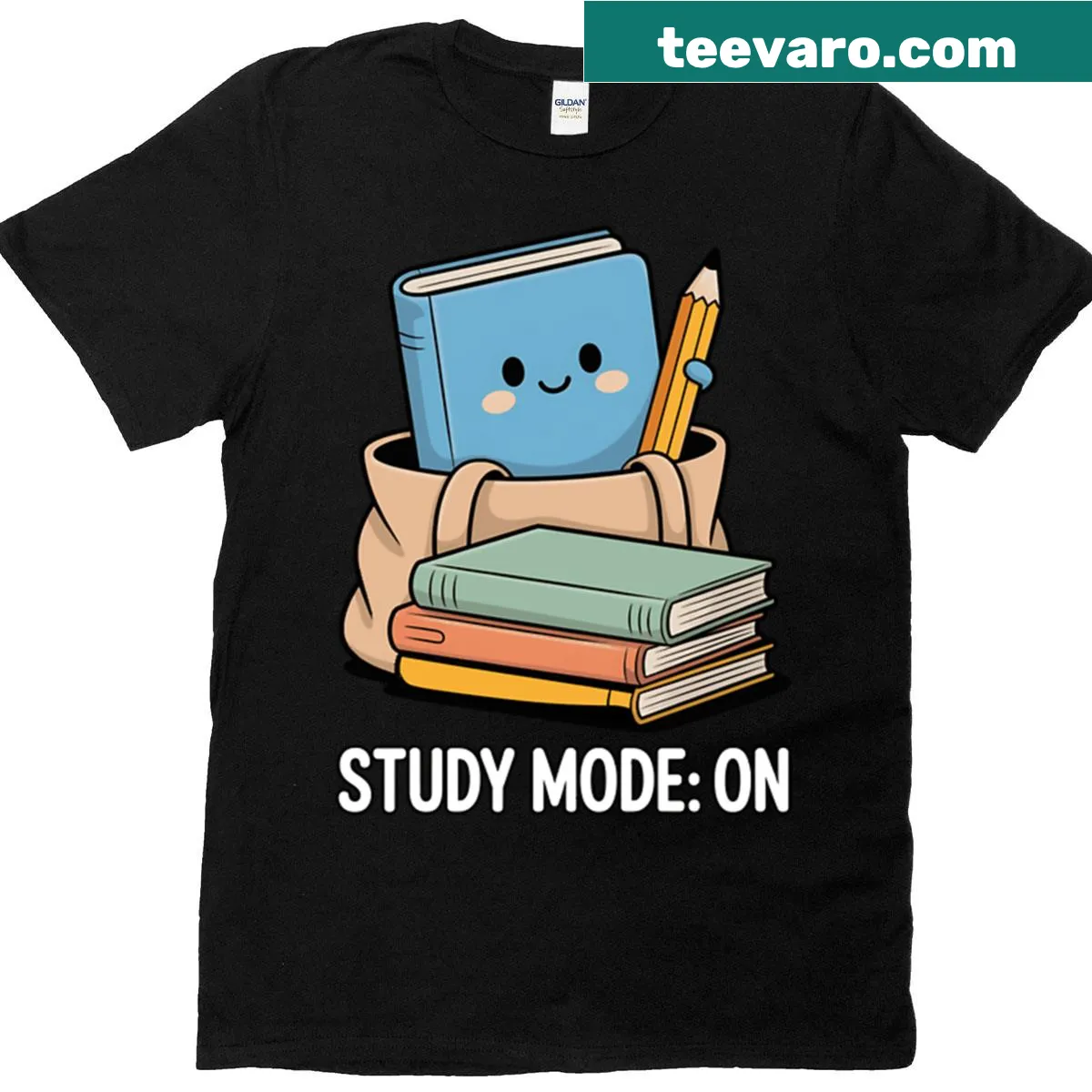 Cute back-to-school t-shirt featuring a fun study mode graphic — on a men's t-shirt
