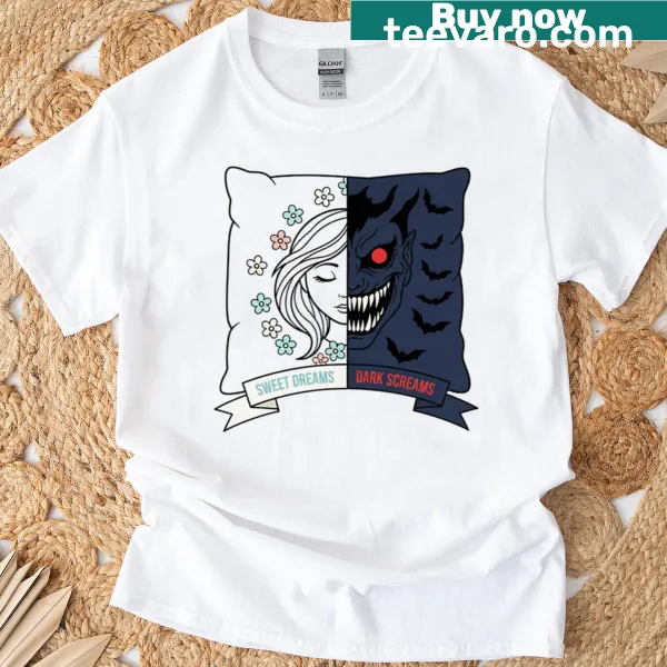Pillow graphic with the phrase Sweet Dreams Dark Screams