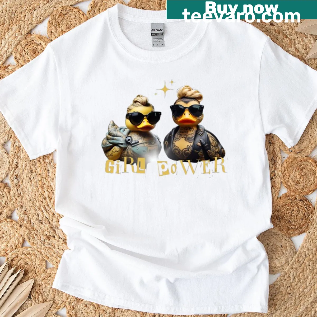 Oversized t-shirt featuring tattooed rubber ducks — on a men's t-shirt
