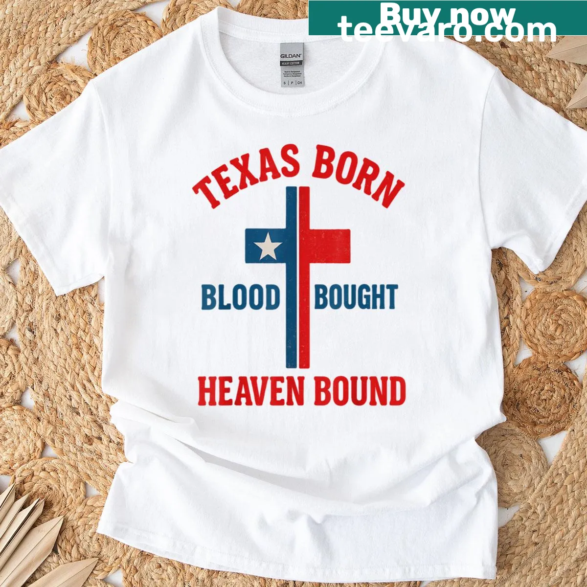 Faith-themed Texas shirt with cross and text — on a men's t-shirt