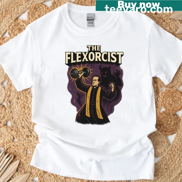 Edgy horror-themed fitness T-shirt with a parody design