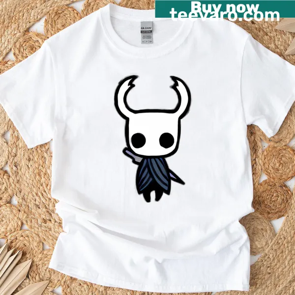 T-shirt featuring a sticker-style graphic of The Knight from Hollow Knight