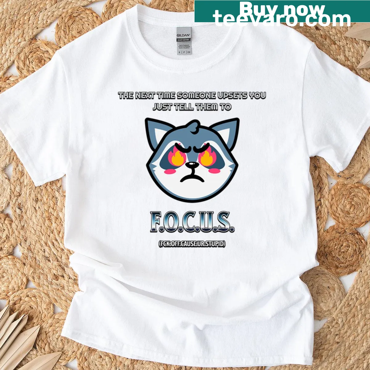 T-shirt with humorous text urging focus when upset — on a men's t-shirt