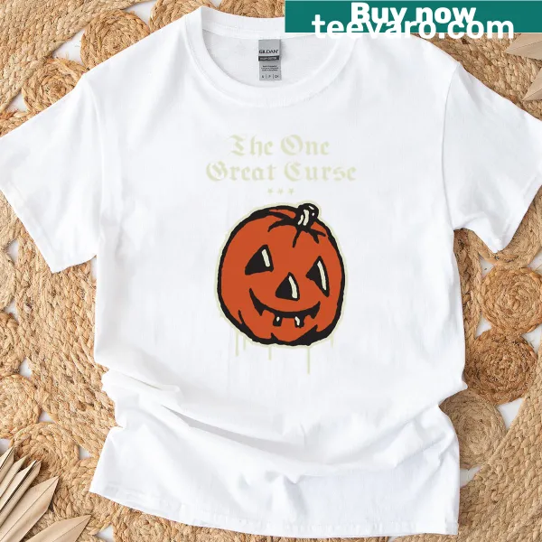 Typographic design saying 'The One Great Curse' on a humorous T-shirt