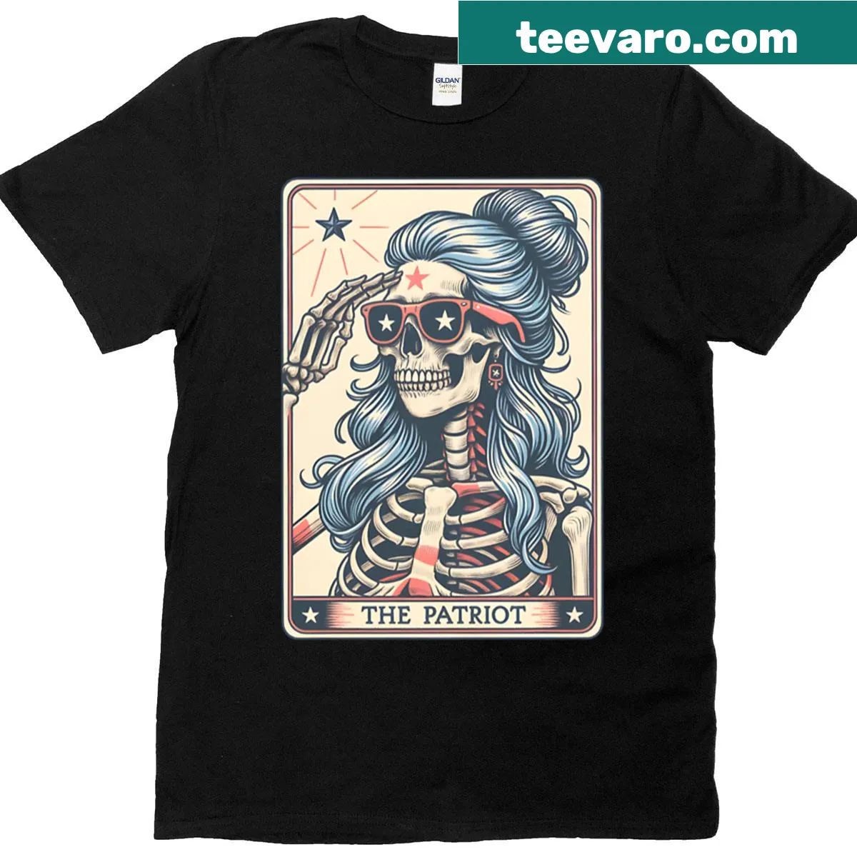 Patriotic t-shirt with tarot card design for July 4th — on a men's t-shirt