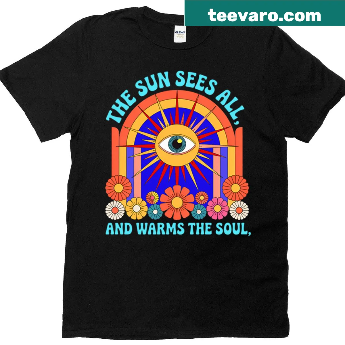 Illustration of a sun symbolizing warmth and positivity — on a men's t-shirt