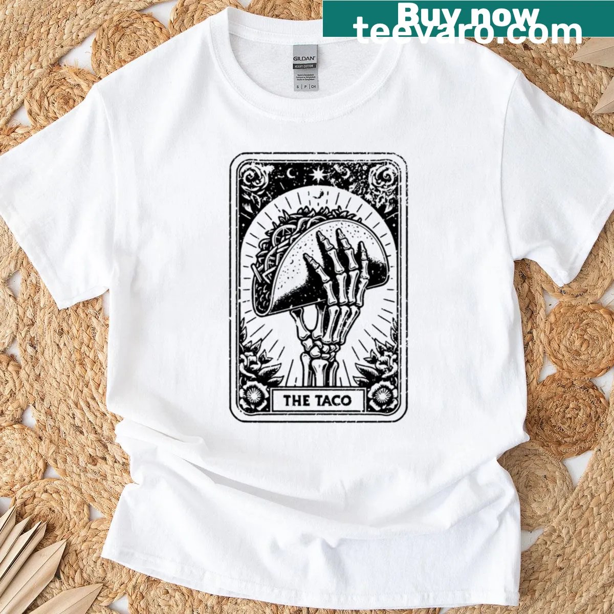 T-shirt with an illustration of a taco as a tarot card — on a men's t-shirt