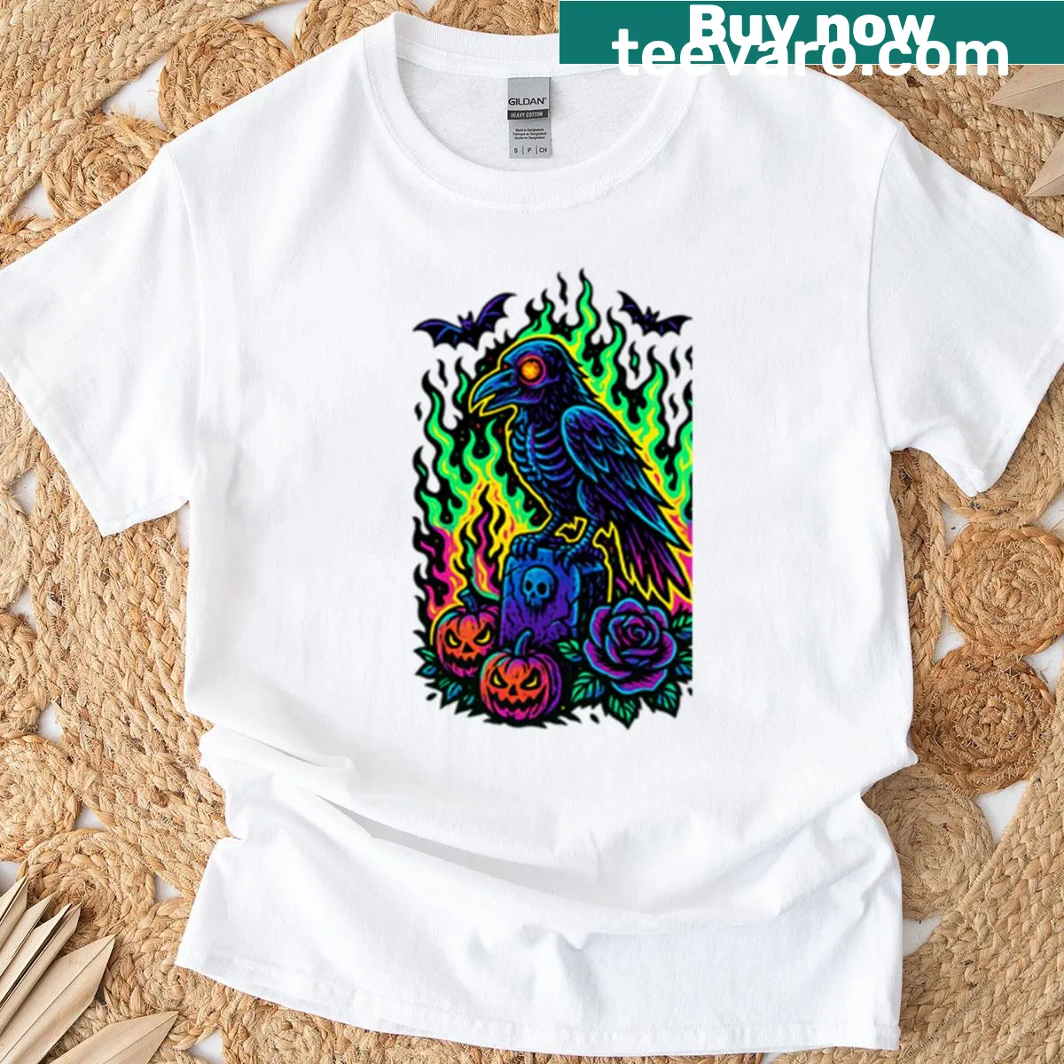 Glow-in-the-dark graphic t-shirt featuring a vampire bat — on a men's t-shirt