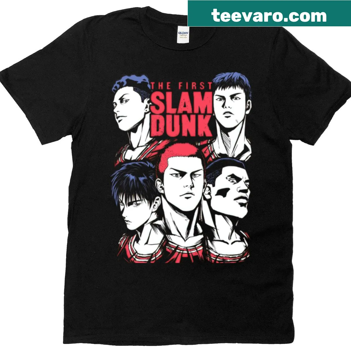 Vintage-style youth T-shirt with basketball graphics and manga vibes — on a men's t-shirt