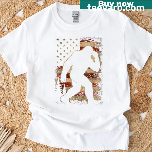 Vintage Sasquatch T-shirt featuring a Bigfoot silhouette and USA flag