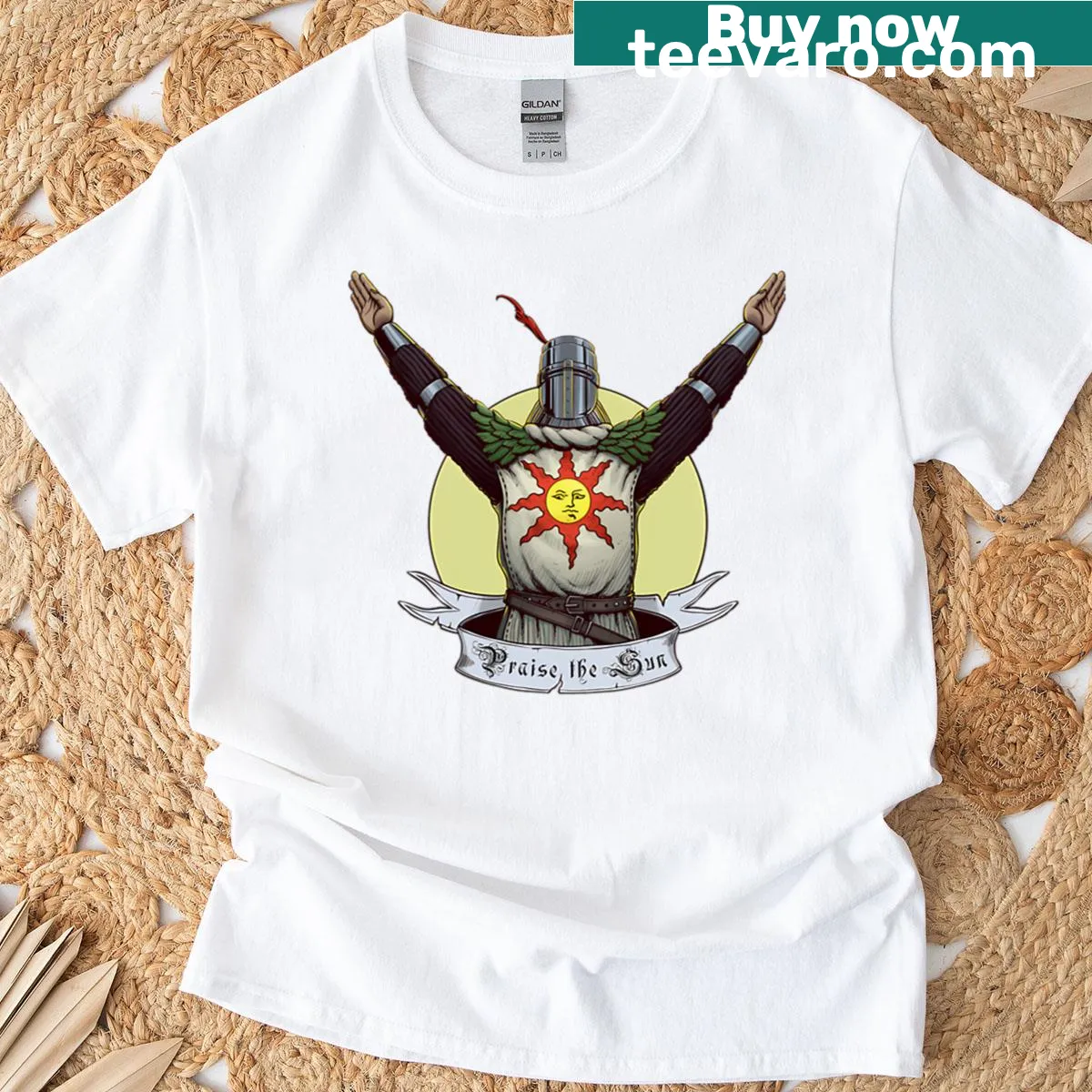 Vintage graphic T-shirt featuring a knight battling cursed undead — on a men's t-shirt