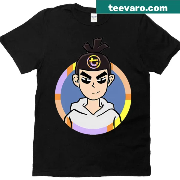 Cartoon ninja with oversized scissors on a T-shirt