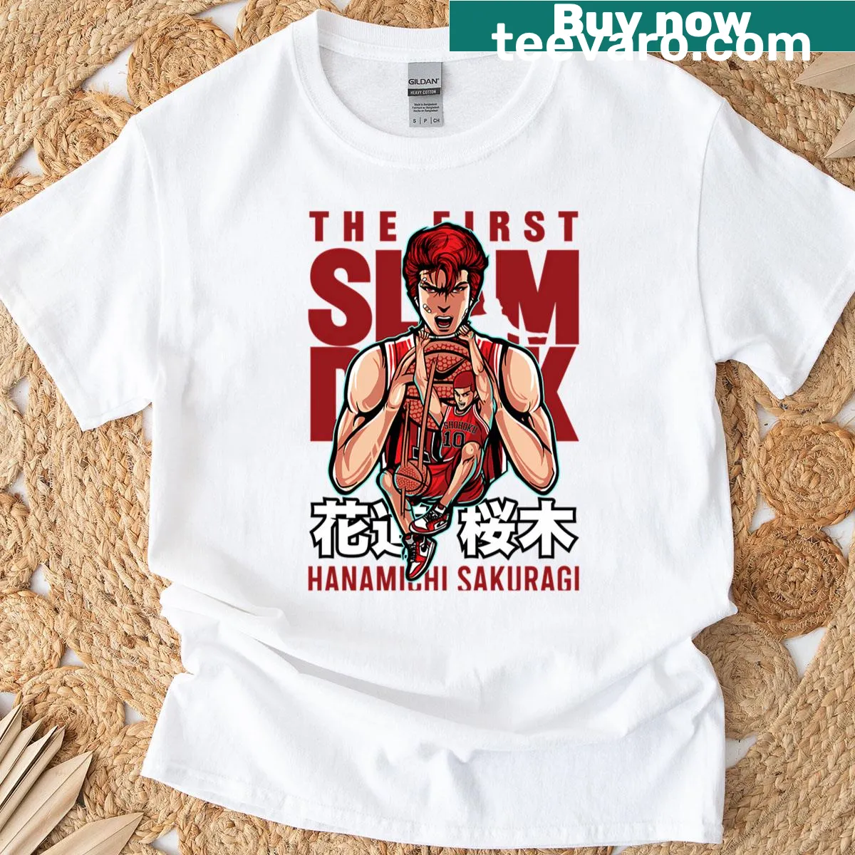 Manga-style basketball graphic on a vintage t-shirt — on a men's t-shirt