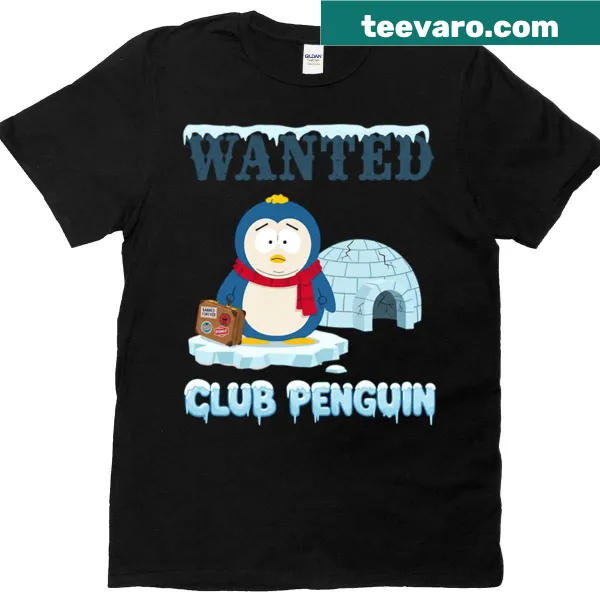 Retro parody T-shirt featuring Wanted Club Penguin design