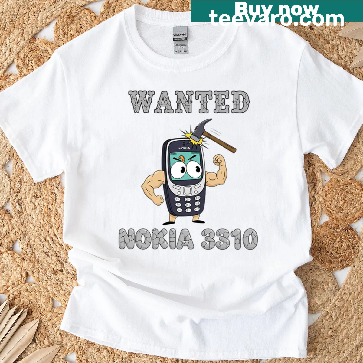 Retro Nokia 3310 parody graphic T-shirt for tech enthusiasts — on a men's t-shirt