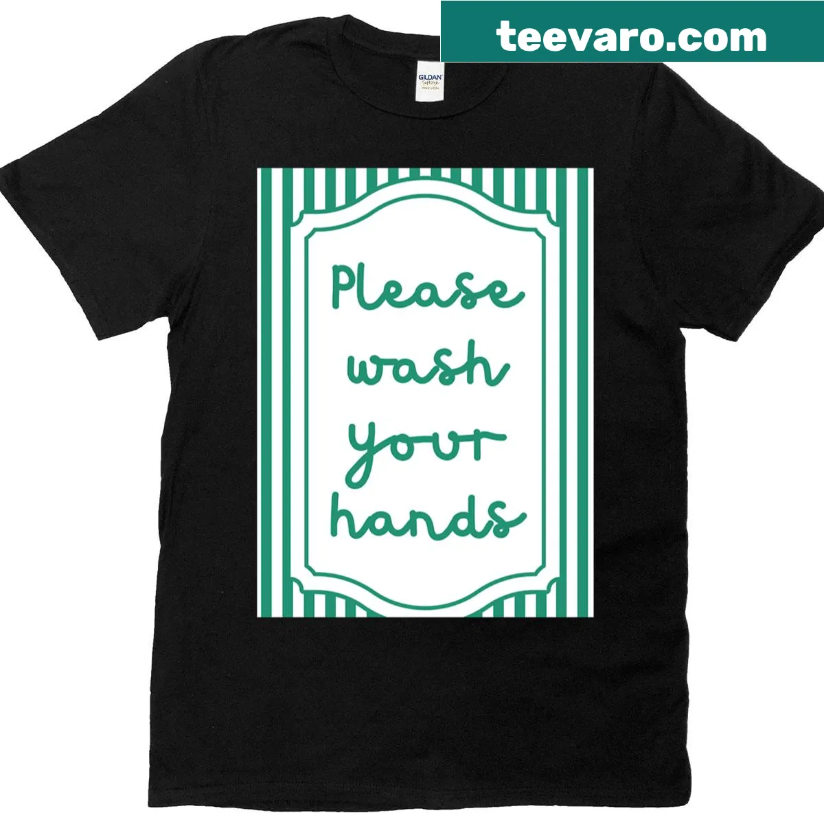 Playful 'Wash Your Hands' text on a t-shirt — on a men's t-shirt