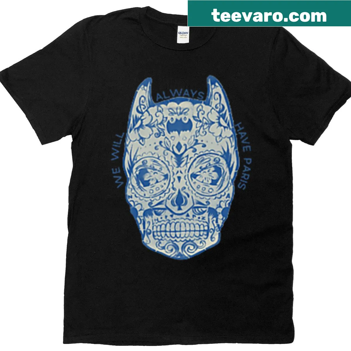 Stylish t-shirt featuring the phrase 'We Will Always Have Paris' in elegant typography — on a men's t-shirt