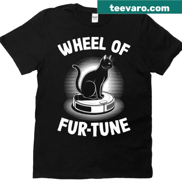 Funny T-shirt featuring a robot vacuum cleaner and cat hair