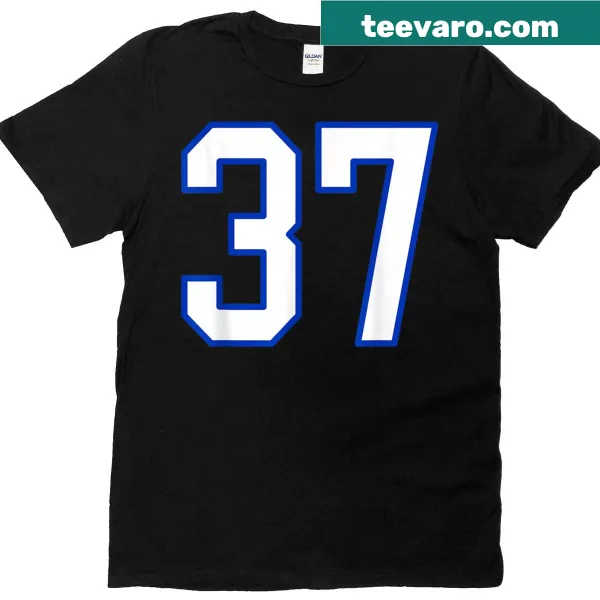 Sports jersey-style shirt featuring the number 37.