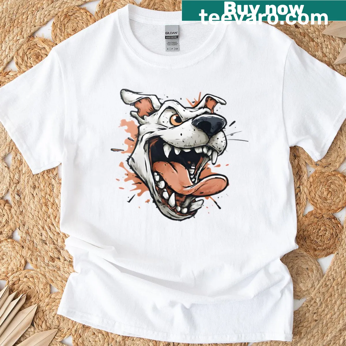 T-shirt with a playful wild street style dog graphic — on a men's t-shirt
