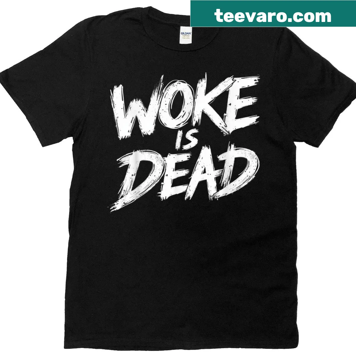 Woke Is Dead sarcastic slogan t-shirt — on a men's t-shirt