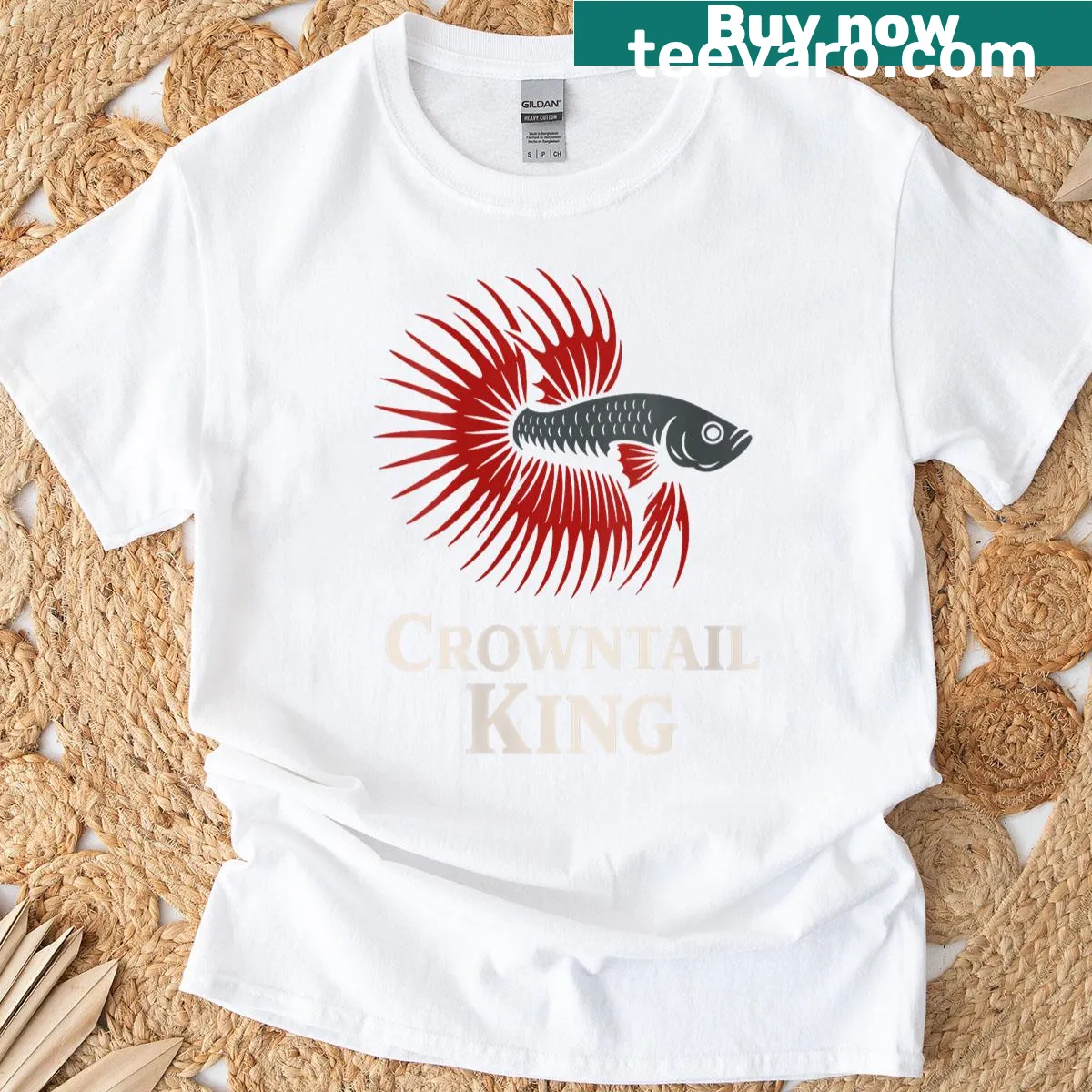 Illustration T-shirt featuring a halfmoon betta fish — on a men's t-shirt