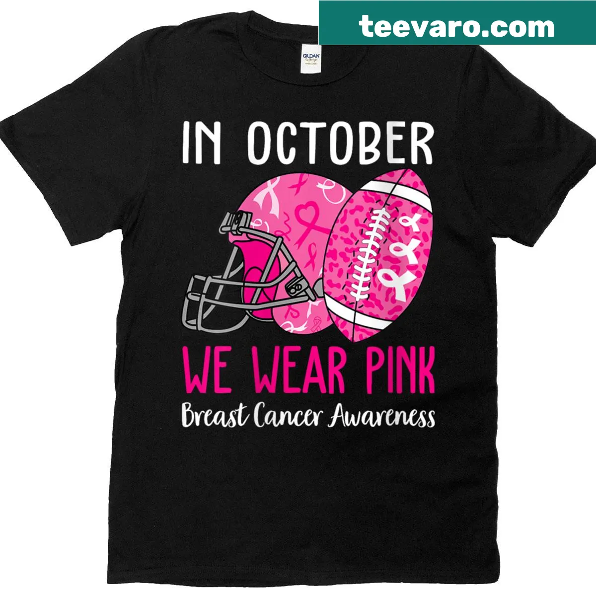 Breast cancer awareness t-shirt with a message about wearing pink — on a men's t-shirt