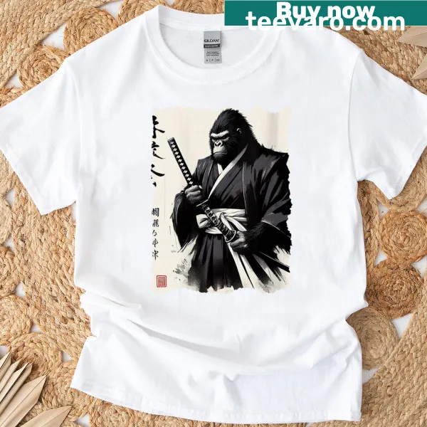 Ukiyo-e inspired illustration of a samurai gorilla warrior