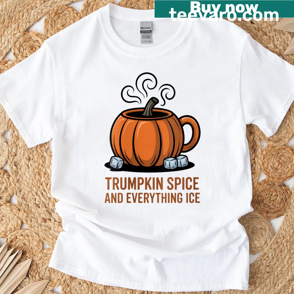 Humorous T-shirt featuring a pumpkin and fun autumn phrase for women — on a men's t-shirt