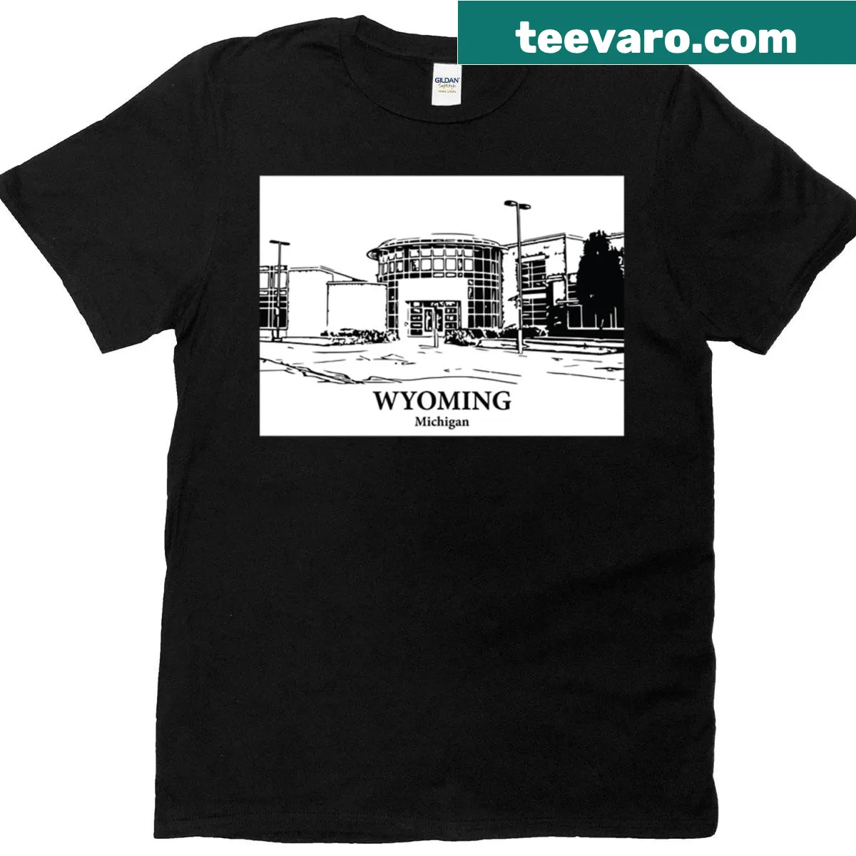 Simple design showing 'Wyoming - Michigan' text on a T-shirt — on a men's t-shirt