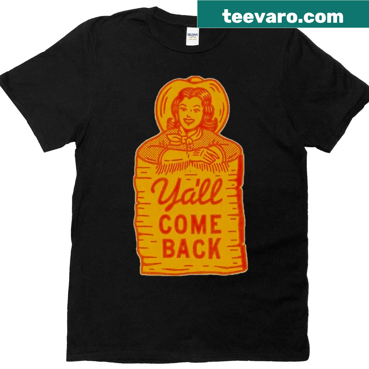 Retro cowgirl illustration t-shirt with a friendly phrase — on a men's t-shirt